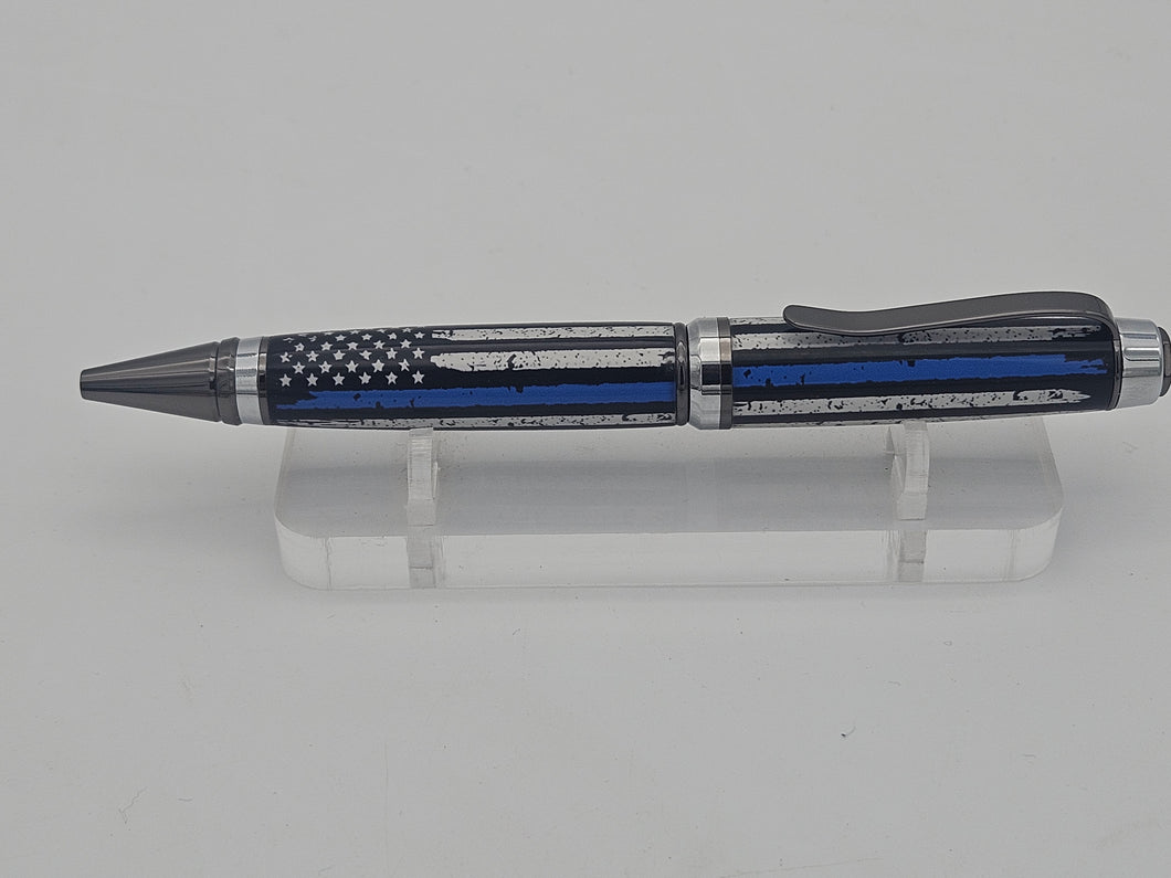 Cigar style pen, Thin Blue Line Rustic Flag inlay