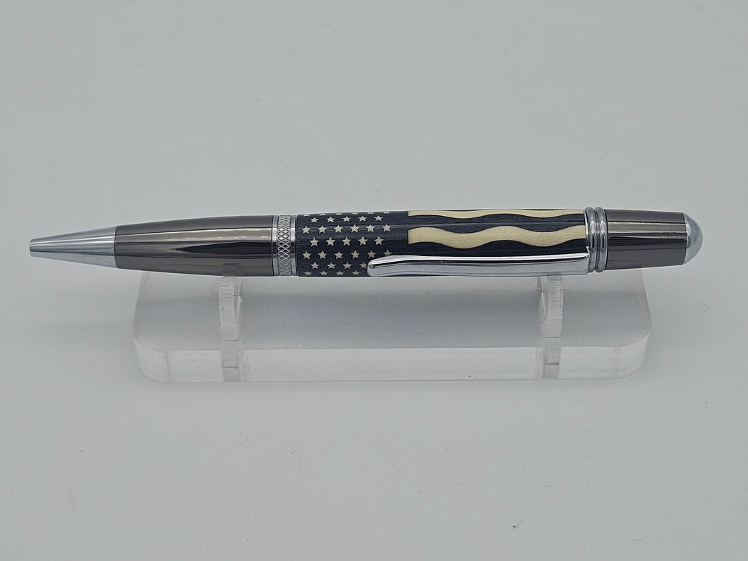 Wood Inlay Thin Blue Line Hand Made Police Pen, Law Enforcement Police Sheriff