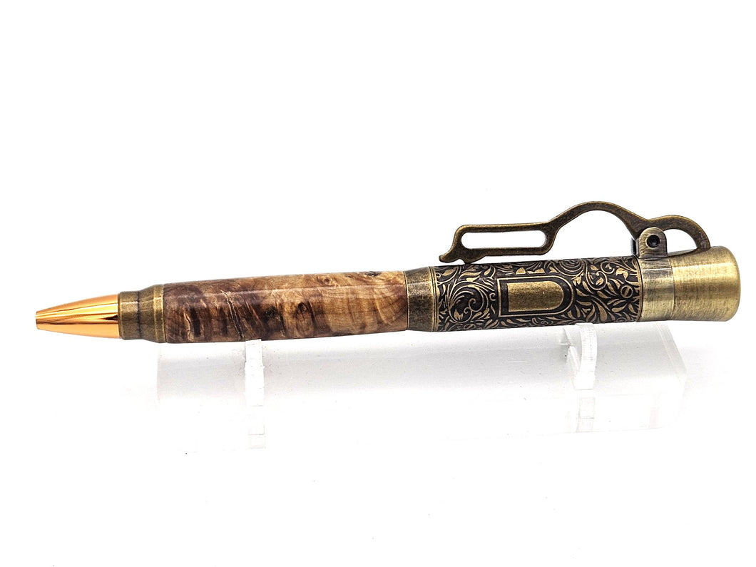 Lever Action Pen Winchester Model 1894 Rifle Pen Maple Burl Wood Antique Brass Ballpoint