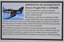 Load image into Gallery viewer, CORSAIR CHANCE VOUGHT F4U-1 Relic Memorabilia Pen - Actual CORSAIR F4U Material Embedded, Certified LIMITED RARE