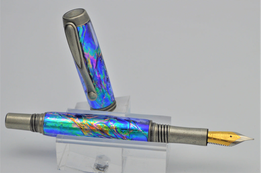 Custom Handmade Blue Iridescent Fountain Pen or Rollerball, Very Unique