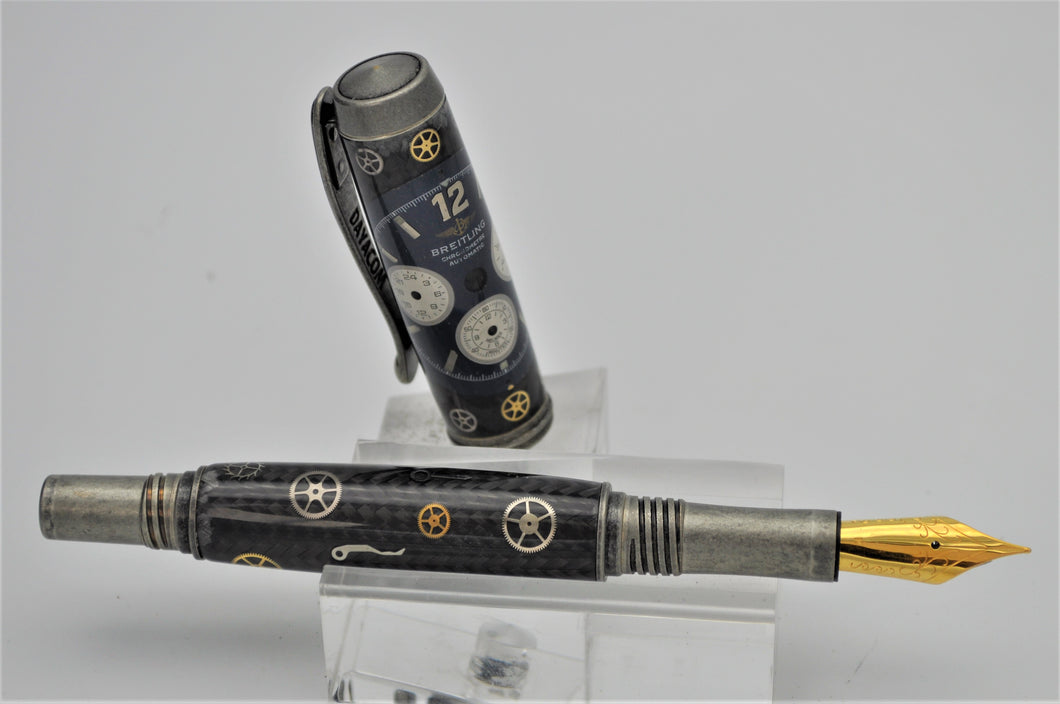 Watch Parts Pen Handcrafted Custom made with Dark Blue Dial Retired Breitling Watch, Fountain or Rollerball