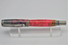 Load image into Gallery viewer, Pen Handcrafted Custom made, Box Elder Burl Wood Dyed Pink and Blue, Antique Pewter Rollerball or Fountain
