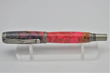 Load image into Gallery viewer, Pen Handcrafted Custom made, Box Elder Burl Wood Dyed Pink and Blue, Antique Pewter Rollerball or Fountain