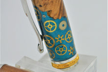 Load image into Gallery viewer, Pen Rollerball Handmade Custom Hybrid Wood, Watch Parts Blue/Green Background
