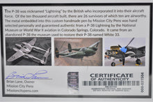 Load image into Gallery viewer, P-38 LIGHTNING P 38 WWII WARBIRD Relic Memorabilia Pen - Actual P38 Lightning Material Embedded, Certified LIMITED RARE
