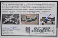 Load image into Gallery viewer, P-38 LIGHTNING P 38 WWII WARBIRD Relic Memorabilia Pen - Actual P38 Lightning Material Embedded, Certified LIMITED RARE