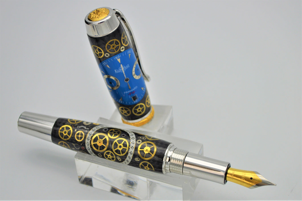 Highly Detailed Premium Watch Parts Pen Handcrafted Custom made with Retired Blue Panhard F12 Watch Dial, Fountain