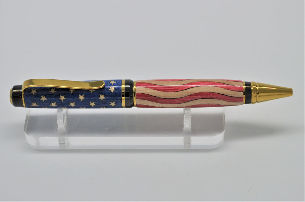Wood Pen Patriotic U.S. American Wood Flag Hand Inlaid Stars and Stripes Pen Ballpoint