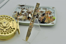 Load image into Gallery viewer, Fly Fishing Ballpoint Pen with Real Flies on Buckeye Burl Wood, Handmade Custom, One of a Kind