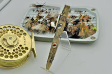 Load image into Gallery viewer, Fly Fishing Ballpoint Pen with Real Flies on Buckeye Burl Wood, Handmade Custom, One of a Kind
