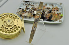 Load image into Gallery viewer, Fly Fishing Ballpoint Pen with Real Flies on Buckeye Burl Wood, Handmade Custom, One of a Kind