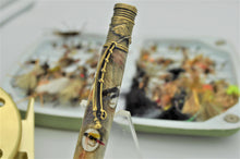 Load image into Gallery viewer, Fly Fishing Ballpoint Pen with Real Flies on Buckeye Burl Wood, Handmade Custom, One of a Kind