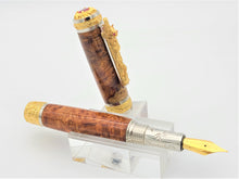 Load image into Gallery viewer, ORIENTAL DRAGON PREMIUM FOUNTAIN INK PEN 22k GOLD COLLECTOR GRADE AMBOYNA BURL