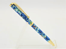 Load image into Gallery viewer, SLIM POLYMER CLAY HANDMADE BALLPOINT PEN, Blue Flowers, Birds Embedded