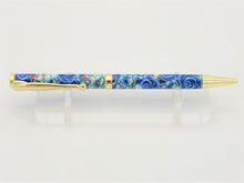 Load image into Gallery viewer, SLIM POLYMER CLAY HANDMADE BALLPOINT PEN, Blue Flowers, Birds Embedded
