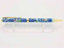 Load image into Gallery viewer, SLIM POLYMER CLAY HANDMADE BALLPOINT PEN, Blue Flowers, Birds Embedded