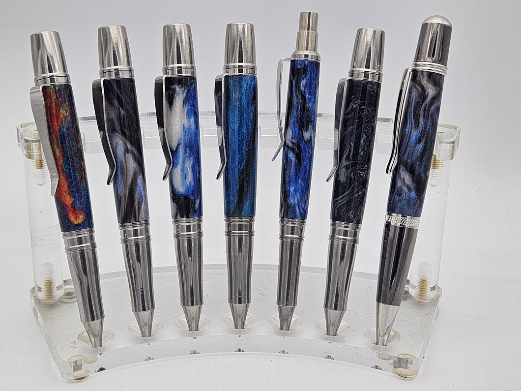 Stainless Steel, Made in U.S.A. Click pen, Diamond Dust and Acrylic Resin