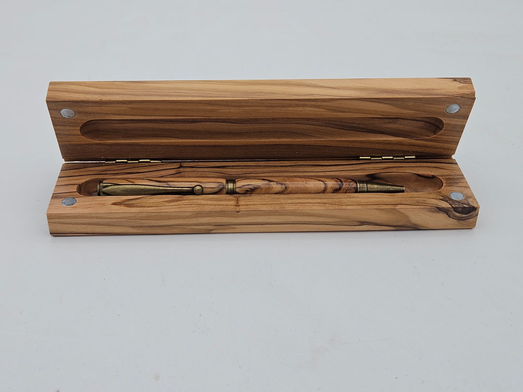 Figured Olivewood Pen Display Presentation Box for Thin to Medium pens