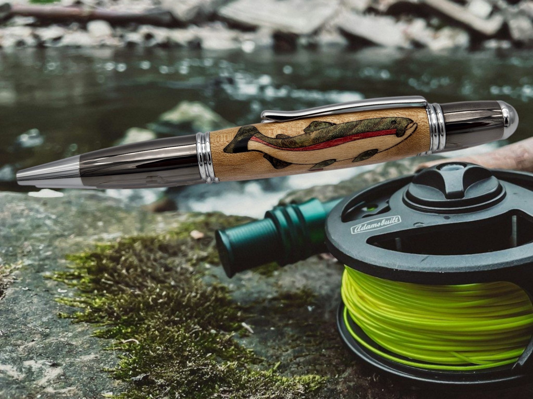 Rainbow Trout Wood Inlay Ballpoint Pen Handmade – Mission City Pens