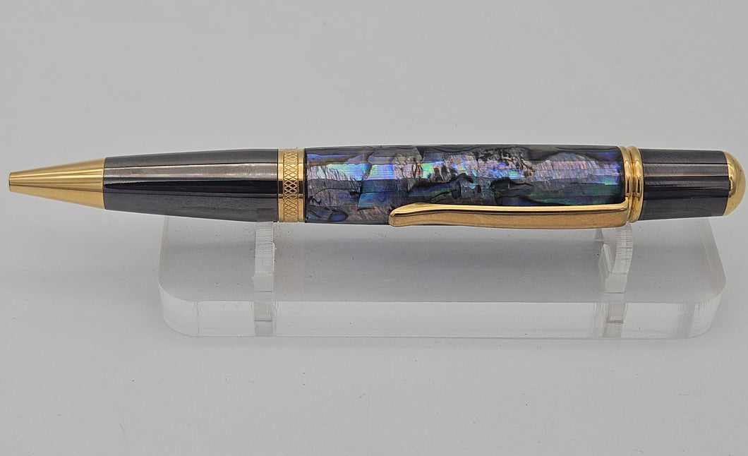 Abalone Premium Handmade Pen Ballpoint, Faceted, Gold and Titanium Custom
