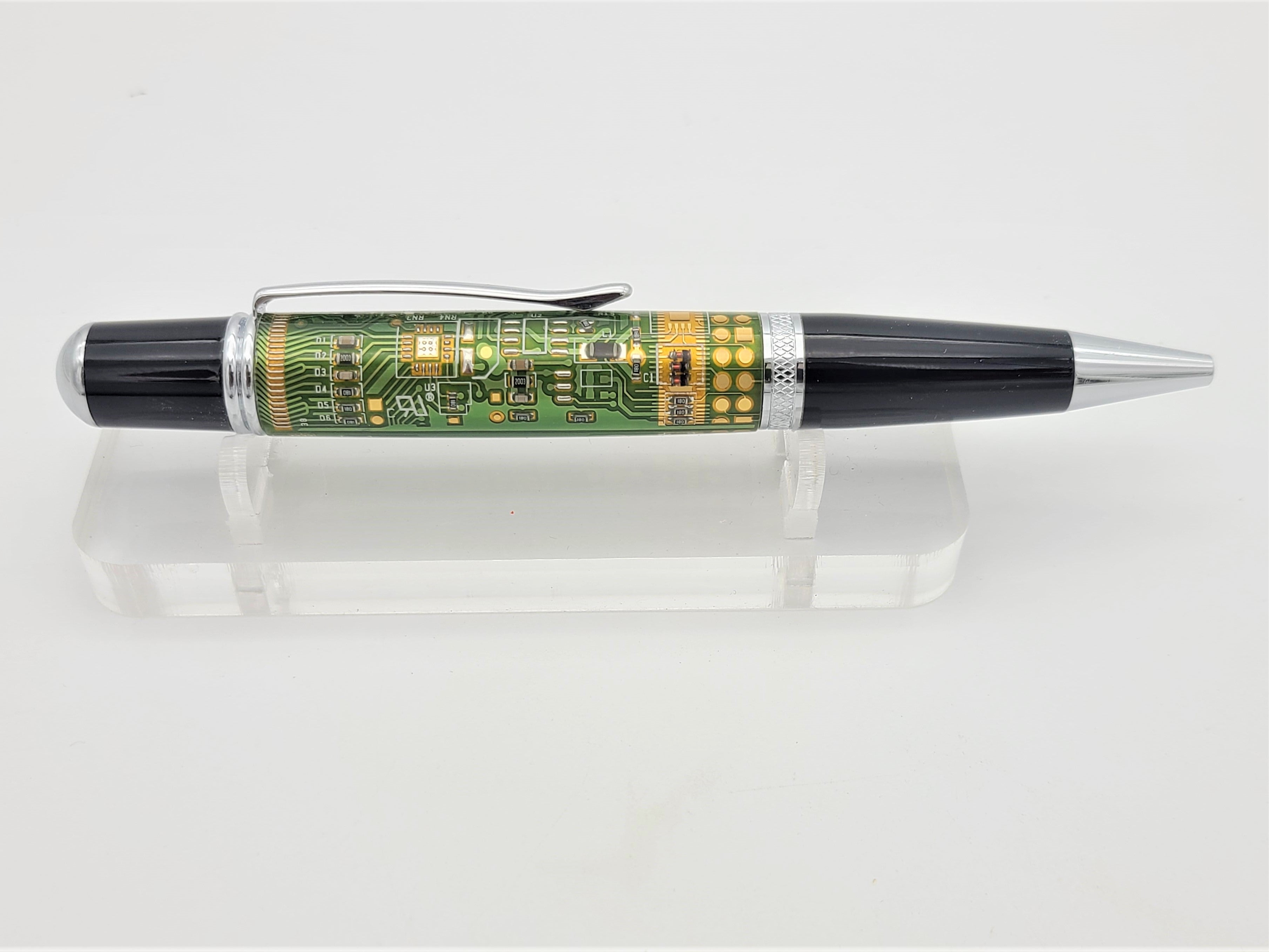 Green Computer Circuit Board PCB Pen, Handmade, Chrome Metal Component ...