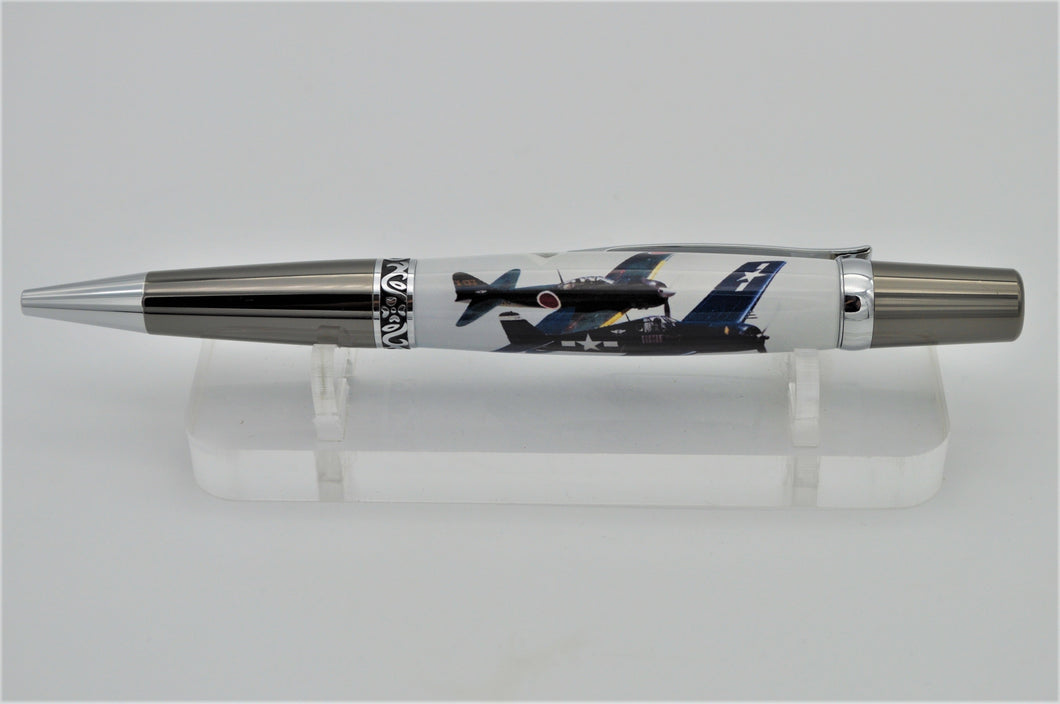 F6F HELLCAT and ZERO JAPANESE A6M5 WWII WARBIRD Relic Memorabilia Pen - Actual Material From Each Embedded, Certified LIMITED RARE
