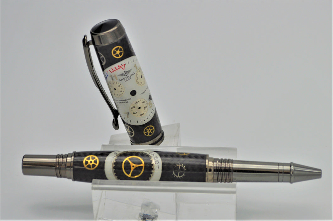 Watch Parts Pen Handcrafted Custom made with Retired White Dial Breitling Watch, Rollerball