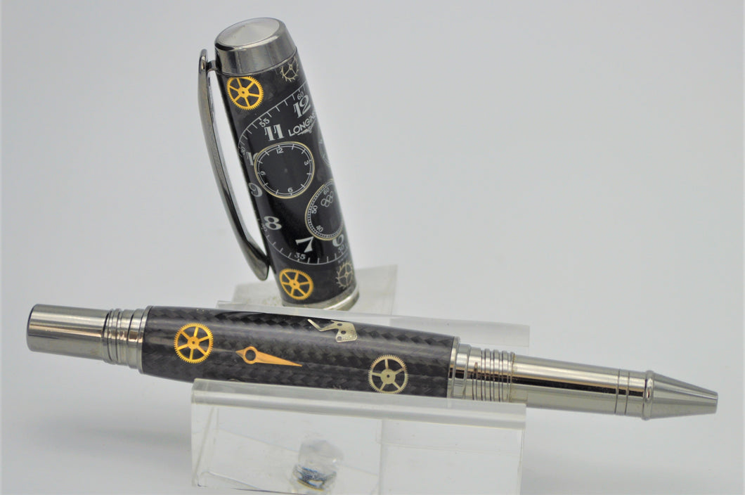 Watch Parts Pen Handcrafted Custom made with Retired Black Dial Longines Watch, Rollerball