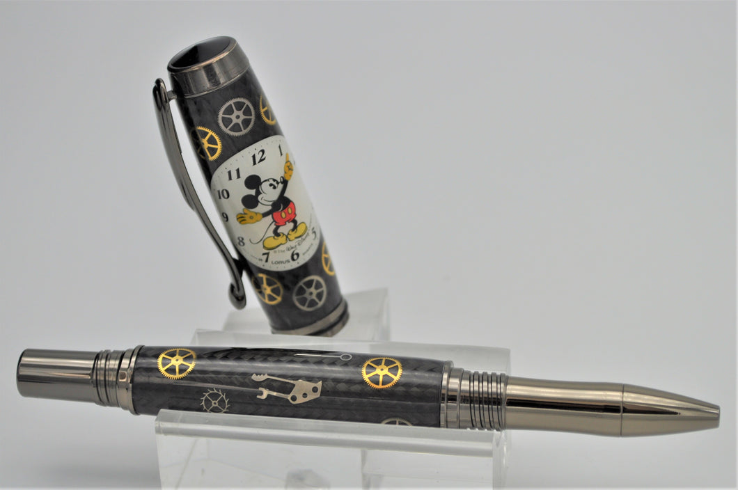 Mickey Watch Parts Pen Handcrafted Custom made with Retired White Watch Dial, Rollerball