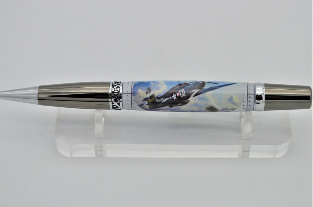 P-51B MUSTANG Ballpoint Pen, Handmade, Lt. William Lacey, With Authentic Aircraft Fragment From This WWII Aircraft