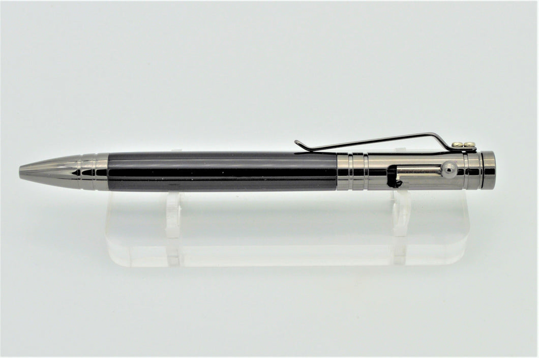 Bolt Action Tec Ballpoint Pen With Optional Stylus Handmade Gun Metal and Black