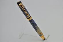 Load image into Gallery viewer, Flat Top Fountain Pen Blue Box Elder Burl Wood, Handmade, Custom
