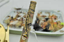 Load image into Gallery viewer, Fly Fishing Ballpoint Pen with Real Flies on Buckeye Burl Wood, Handmade Custom, One of a Kind
