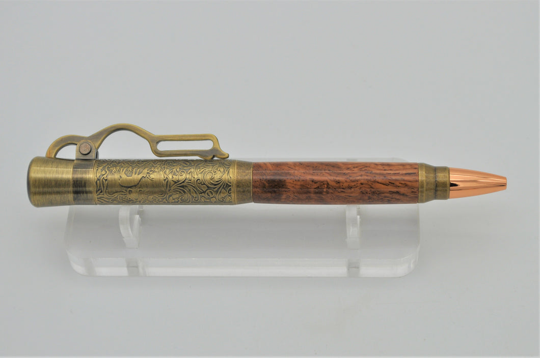Lever Action Pen Winchester Model 1894 Rifle Pen Bubinga Wood Antique Brass Ballpoint