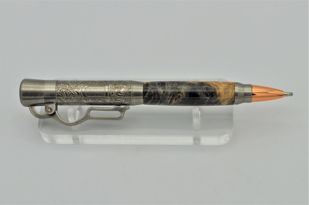 Lever Action Pen Winchester Model 1894 Rifle Pen Buckeye Burl Antique Nickel Ballpoint