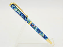 Load image into Gallery viewer, SLIM POLYMER CLAY HANDMADE BALLPOINT PEN, Blue Flowers, Birds Embedded
