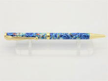 Load image into Gallery viewer, SLIM POLYMER CLAY HANDMADE BALLPOINT PEN, Blue Flowers, Birds Embedded
